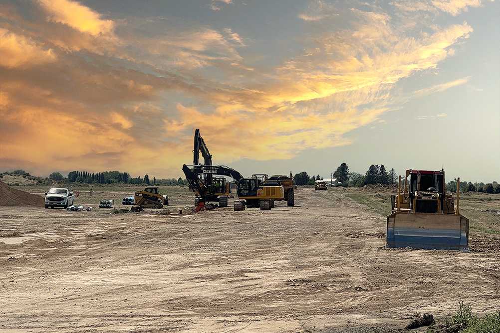 Tractors doing site work at Crossroads Point in Jerome, ID